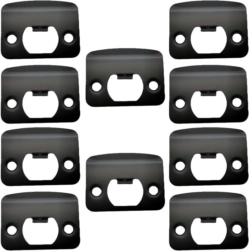 POFUIERKN Door Strike Plates, 10Pack Stainless Steel Deadbolt Strike Plates, Full Lip Round Corner Strike Plates, Door Reinforcement Kit, for Home Office Door Frame Repair(Black) - Image 1